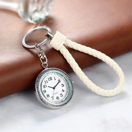 JewelryWe Carabiner Watch Pocket Watch with Carabiner Key Ring Analogue Quartz Fob Watch for Doctors Nurses Paramedics Outdoor, Leather - White, Festive Occasions
