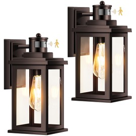 VIANIS 2 Pack Outdoor Lights for House, Brown Dusk to Dawn Motion Sensor Outdoor Light, Oil Rubbed Bronze Porch Lights Outdoor Lantern for Garden, Garage, Doorway, Aluminum,Hardwired, Non-Solar