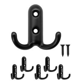 Fuxxer® Coat Hooks Double Hooks Iron Hooks Coloured Set of 5 (Black)