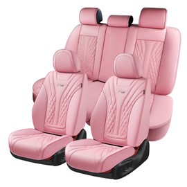 Coverado Car Seat Covers Full Set, 5 Seats Front Seat Cover and Back Seat Covers for Cars, Automotive Seat Covers Nappa Leather Waterproof Seat Covers, Car Seat Protectors Universal for Cars Pink
