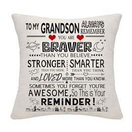 Inspirational Gift for Grandson You Are Braver Than You Believe You Are Awesome Reminder Cushion Covers for Grandson from Grandma Grandad Positive Gift Birthday Graduation (grandson)