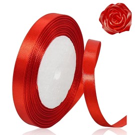 Red Ribbon 10mm for Christmas Party Decorations，23 Meters Red Satin Ribbon for Gift Wrapping, Crafting, Wedding Party, Christmas, Hair Bows, Floral Bouquets, Anniversaries，Baby Showers