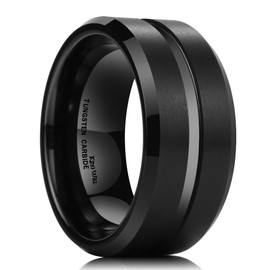 King Will 10mm Black Tungsten Carbide Wedding Band Ring Polished Finish Grooved Center Comfort Fit(12)