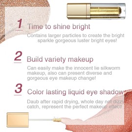 Metallic Liquid Glitter Eyeshadow & Waterproof Eyeliner Pen - Long-Lasting, Matte Shimmer, Highly Pigmented, Sparkly, & Easy to Blend - Golden