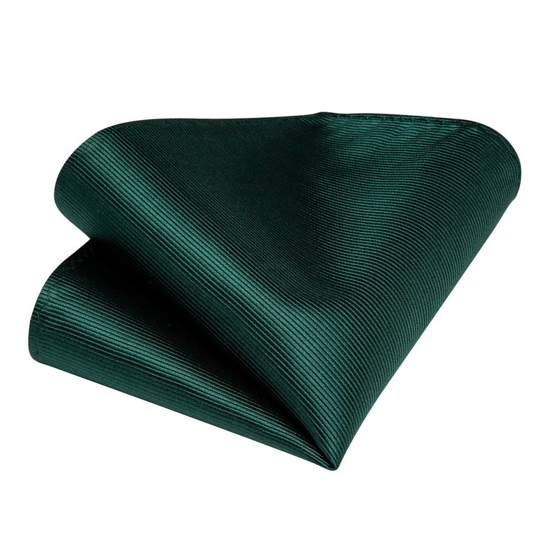 DiBanGu Silk Emerald Green Necktie and Handkerchief Cufflinks Tie Clip