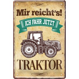 WOGEKA ART Retro Tin Sign with German Text "Mir reich´s, ich fahr jetzt Traktor – Farmer – Funny Saying as Gift Idea for Birthday Christmas Decoration 20 x 30 cm Vintage Metal Sign 2017