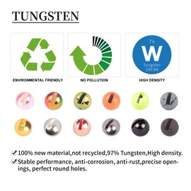 MUUNN 200pcs Fly Tying Tungsten Beads Assortment, Slotted Tungsten Bead Head for Fly Tying Materials, Combination D 3.3mm