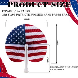 24 PCS Red White and Blue Folding Fans Patriotic Decoration 4th of July Stars and Stripes Round Handheld American Flag Paper Fan for Fourth of July Independence Day Party Favors Labor Day Veterans Day