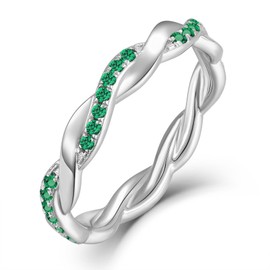 YL Infinity Women's Rings 925 Sterling Silver 5A Cubic Zirconia Birthstone Stackable Ring Eternity Ring Jewellery Gifts for Women Mother Girlfriend, Silver Silver 05-May & Emerald, Emerald