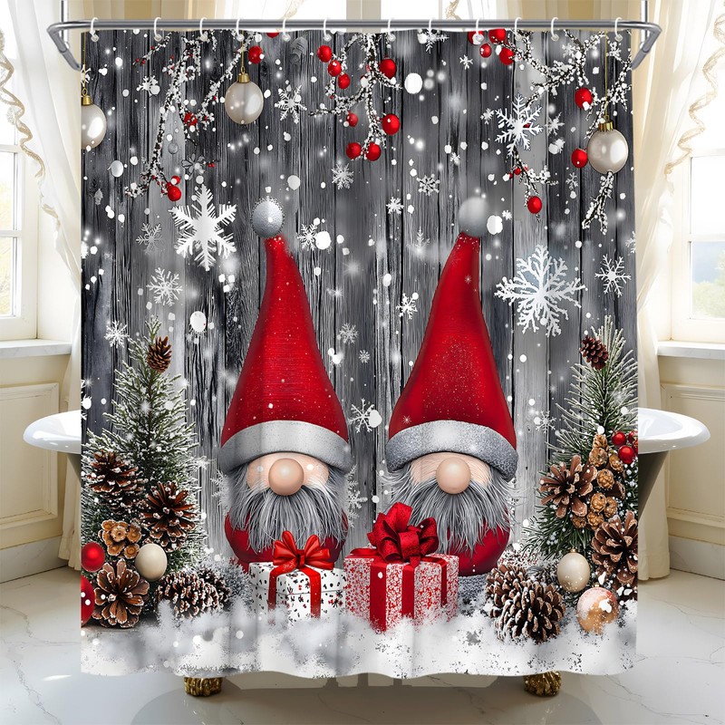 ABONAN Christmas Gnomes Shower Curtain Xmas Rustic Farmhouse, 72 x