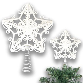 14.5cm White Glitter Star Christmas Tree Topper Shatterproof for Christmas Tree Decorations Xmas Treetop Tree Crown Holiday Ornament