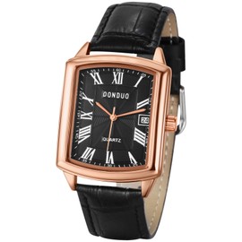 Mens Watch Square Leather Seiko Watch Waterproof: Quartz Watch Leather Strap Rectangle Dial Mens Watches Roman Numerals Cool Business Daily Black, Black, Formal