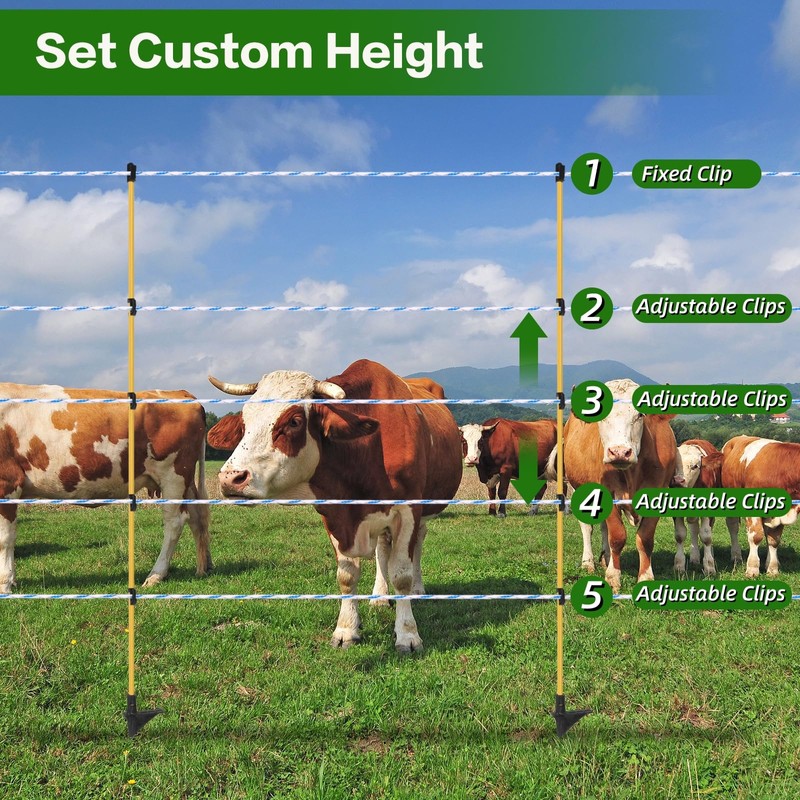 CYM-INSIST 24Pcs 48in Fiberglass Step-in Electric Fence Posts