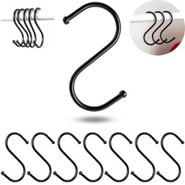 S-Hooks for Hanging, Pack of 8, in Black, Metal Hooks for up to Diameter 25 mm Rods, Length 68 mm, S Hooks for Kitchen, Clothes Rail, Garage, Pot, Pan, Cup, Hanging Hooks, Kitchen Hooks, Double Hook