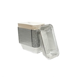 Be4Ever foil containers with lids - Pack of 55 Aluminium Foil Trays, Takeway tin foil Trays for Oven-Safe Baking, Freezer-Safe Batch Cooking, Roasting, and Airfryer Use