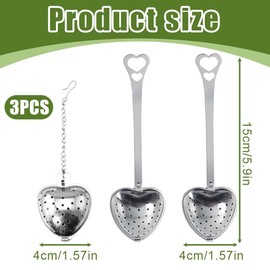 GXGM Pack of 3 Stainless Steel Tea Strainers Made of Stainless Steel, Tea Infuser for Loose Tea, Tea Strainer for Cup, Heart Shaped Tea Infuser, Tea Infuser, Tea Strainer for Loose Tea for Home, Tea
