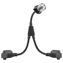 1 Pcs 2 in 1 Light Socket to Plug Adapter, Convert E26/E27 Bulb Socket to 2 Pieces 3 Prong Outlet with Extension Cord, Flexible Light Bulb Socket Converter Suitable for Porch Patio Garage Use (Black)
