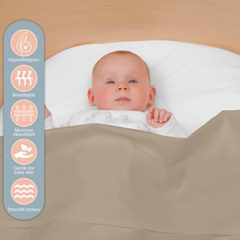 Pizuna Cotton Flat Crib Sheet Baby 70 X 100cm Simply Taupe, 1pc 400 Thread Count 100% Long Staple Combed Cotton Luxurious Sateen Weave Baby Bed Sheets With Stylish 5cm Hem By