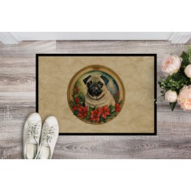 Caroline's Treasures DAC2414MAT Pug Christmas Flowers Doormat Front Door Mat Indoor Outdoor Rugs for Entryway, Non Slip Washable Low Pile, 18H X 27W