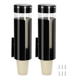 QWORK Wall-Mounted Cup Dispenser - White, Holds 4-7 oz Cups, up to 40 Cups, Flip-able Lid, Plastic Construction, 2 Pack