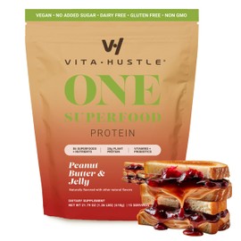 VitaHustle All-in-One Nutrition Shake, Peanut Butter & Jelly - Plant Based Protein Powder by Kevin Hart – Vegan Meal Replacement Shake with KSM66 Ashwagandha & 86+ Superfoods - Organic Meal Replacement Powder