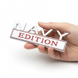 Navy Edition 3D Raised Metal Car Decals, Emblem, Chrome Badge, Truck Stickers with Strong Adhesive (Silver/Red)