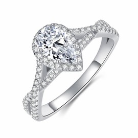 Blocaci Pear Shaped Engagement Rings for Women 1-1/2 Carat(ctw) Moissanite Twisted Engagement Rings Platinum Plated Silver Wedding Anniversary Promise Rings(Size 7.5)