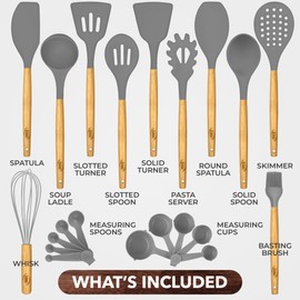 Kitchen Utensils Set, 21 Wood and Silicone Cooking Utensil Set, Non-Stick and Heat Resistant Kitchen Utensil Set, Kitchen Tools