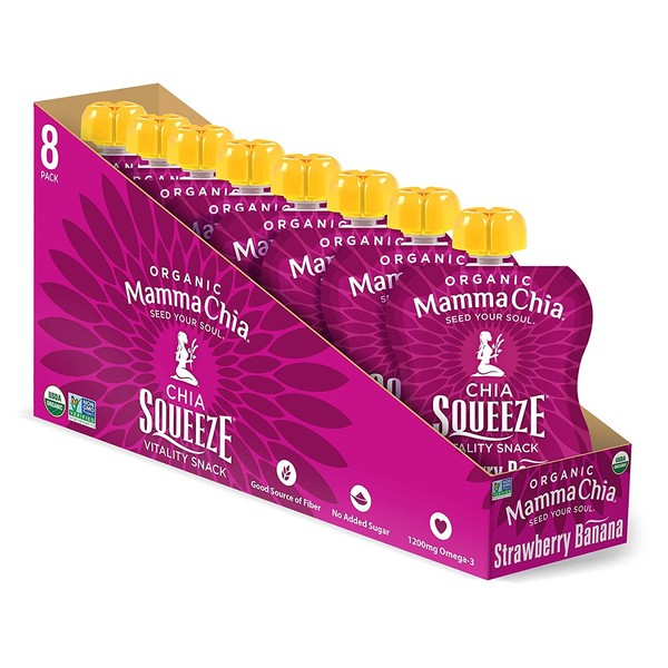 Mamma Chia Organic Vitality Squeeze Snack, Strawberry Banana, 8 Count (Pack of 2)