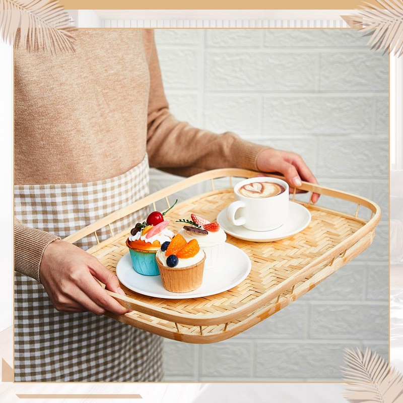FillTouch 12 Pcs Bamboo Wicker Serving Trays 16.93 x 13
