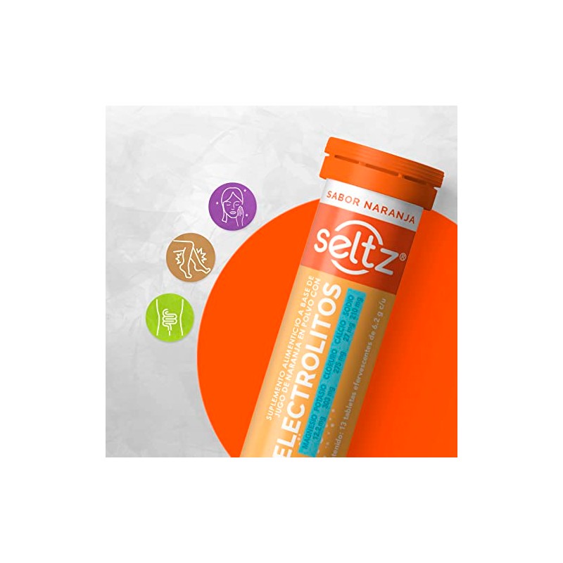 SELTZ Kit Electrolitos Tableta Efervescente, Sabores lima limón más naranja,