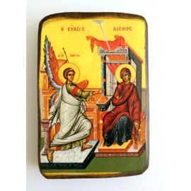 Wooden Greek Christian Orthodox Wood Icon of the Annunciation / A0