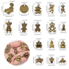100 Gram Mixed Styles Bear Charms Tibetan Alloy Bear Animal Dangle Pendants Decorative Accessories for DIY Necklace Keychains Jewelry Making Supplies, Antique Bronze