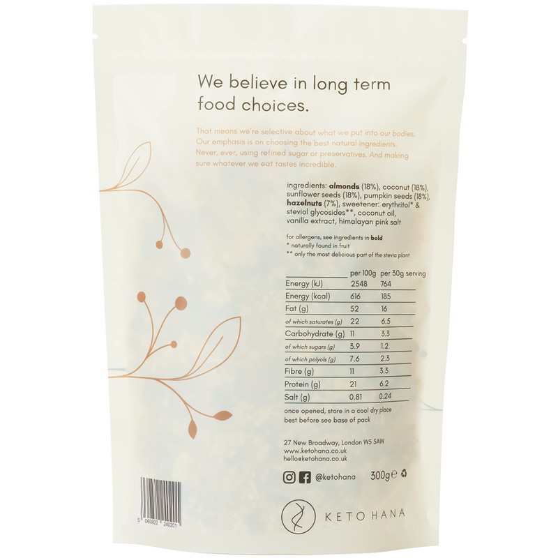 Keto Hana Vanilla & Pink Himalyan Salt Breakfast, Snacking Granola,