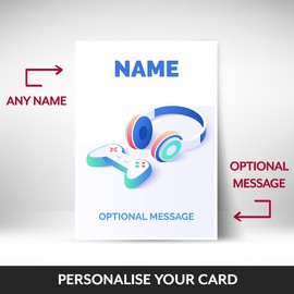 Games Controller Birthday Card for Boys Son Grandson Brother Nephew Teenager or Kids. Console Controller and Headset Style as Happy Birthday Card