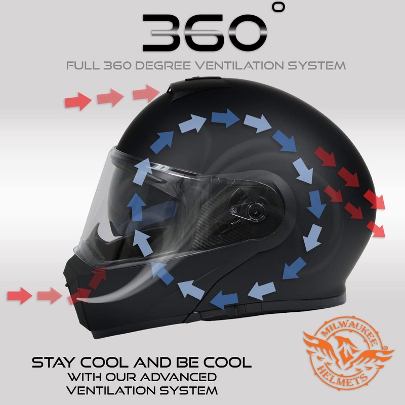 Milwaukee Helmets MPH9812DOT Flat Black 'Menace' Advanced Motorcycle Modular Helmet