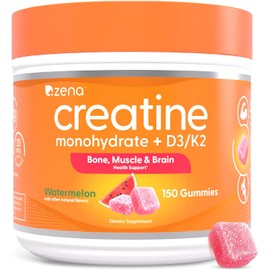 Zena Nutrition Creatine Gummies with D3 & K2, Creatine Monohydrate for Men and Women, Supports Bone, Muscle, & Cognitive Health, Gummy Workout Supplement, Watermelon Flavor, 150ct, 30 Daily Servings