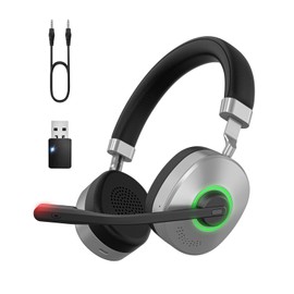 Wireless Headset, Bluetooth Headset with Microphone, AI Noise Cancelling Mic & USB Dongle, On Ear Headphone with Mute Button, Bluetooth V5.3 Headphone with Mic for Computer/Office/Home/Teams/Phone