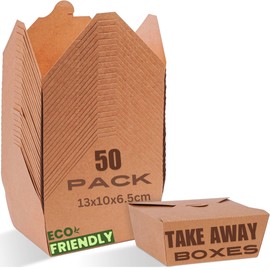 HURUC Kraft Paper Takeaway Boxes – 100% Compostable, Eco-Friendly Food Containers for Takeout & Meal Prep, Disposable and Recyclable Packaging for Restaurants & Cafes (Pack of 50-800ml)