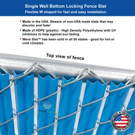 FenceSource Wave Slat (9 Colors) Single Wall Bottom Locking Privacy Slat for 4', 5', 6', 7' and 8' Chain Link Fence (5 ft, Sky Blue)