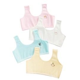 SophroniaTerri Half-Top Bra, Set of 4, 8-14 Years, Cotton, Girls, Cute, Double Layered Chest Fabric, U-Shaped, Wireless, School Innerwear, Tank Top, Pieclaire, Elementary School Students, Junior