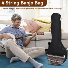 4 String Banjo Bag, 63.5 x 26.5 x 7.5cm / 25 x 10.4 x 3in Banjo Organizer Banjo Bag 4 String Banjo Bag Gig Ethnic Style Cotton Banjo Case with Adjustable Straps Instrument Accessory