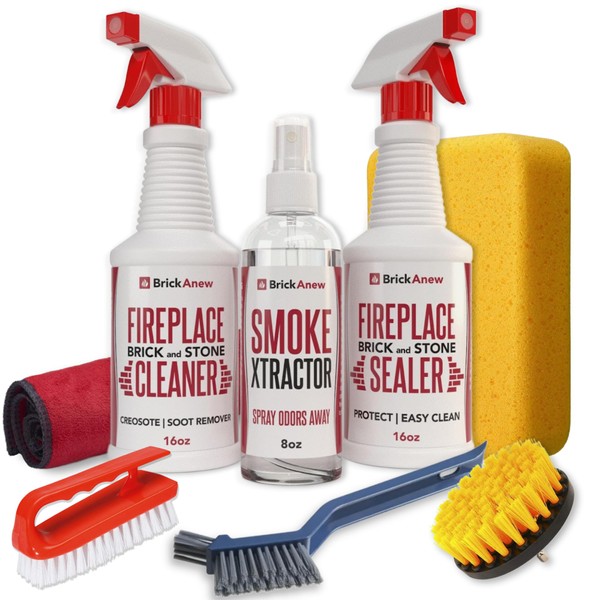 Brick-Anew Fireplace Brick & Stone Cleaning Kit 8pcs | Pro-Strength