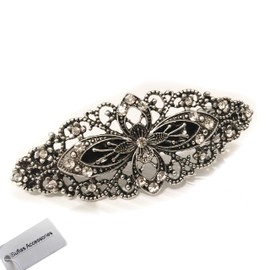 Large Antique Silver Tone Flower Crystal Diamante Hair Barrette Clip 9cm