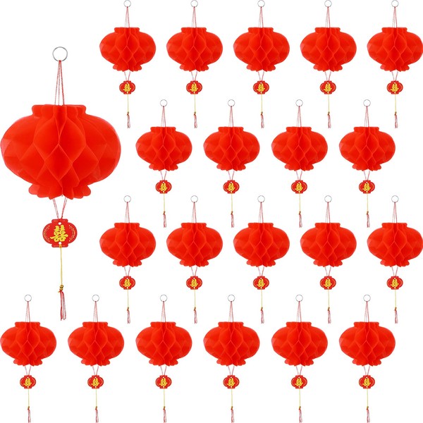 Mudder 20 Lanterne Cinesi di Carta Rossa da 7,9 Pollici Lanterne Cinesi da Appendere Decorative Decorazioni per Festival di Lanterne Piccola Lanterna Cinese per Nuovo Anno, Festa di Primavera