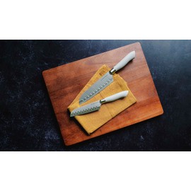 DURA LIVING EcoCut - Juego de cuchillos Santoku de 2 piezas, cuchillas de acero inoxidable de alto carbono, asas ergonómicas sostenibles, cuchillos ecológicos con vainas, color azul