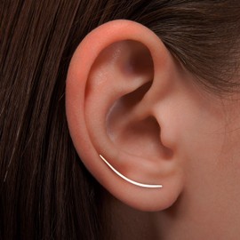 Earrings Sterling Silver Ear Climbers Long Curved Bar Studs, Ear crawlers,Ear Jackets