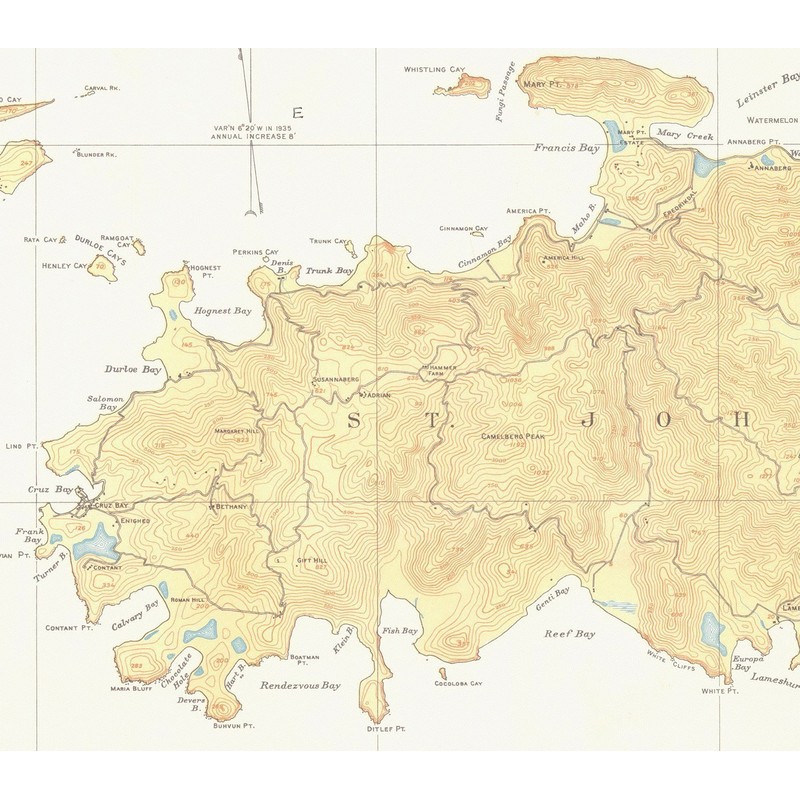 Saint John - 1934 Virgin Islands Topographical Map Reprint -