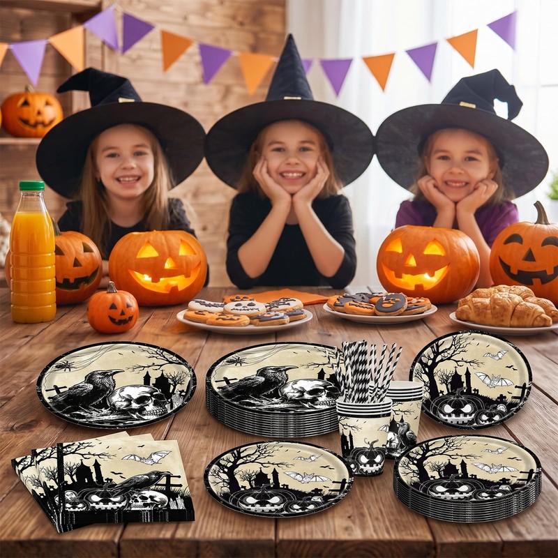 Halloween Party Tableware Set for 20 Guests, Party Decors Dinnerware