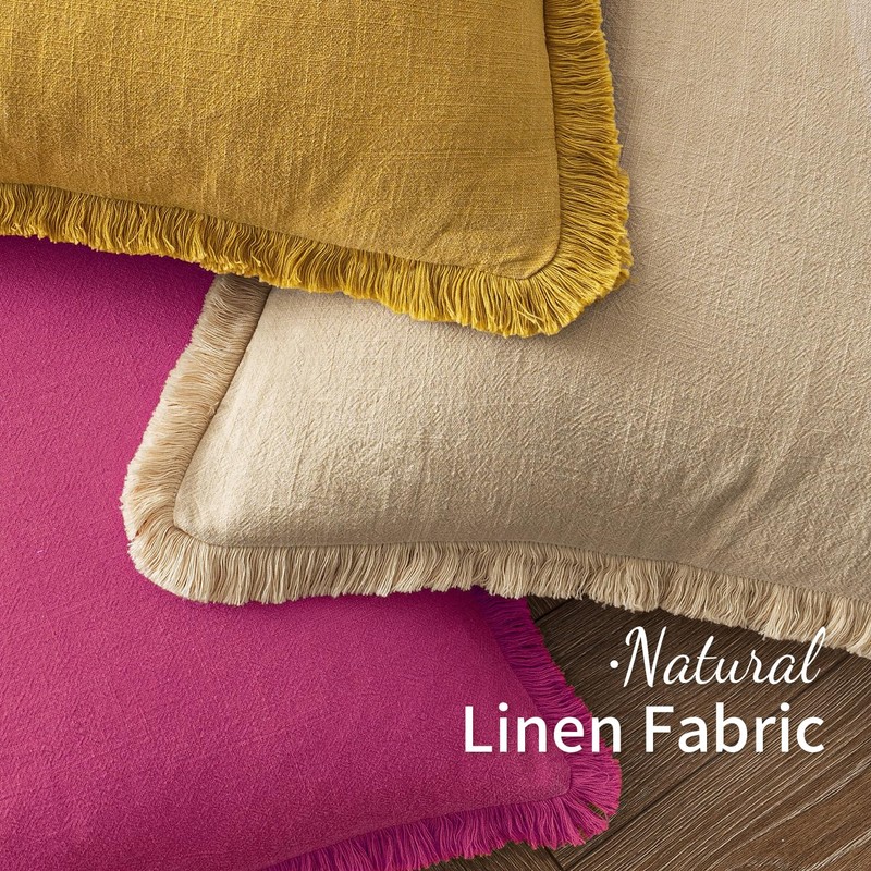 MIULEE Decorative Throw Pillow Covers Neutral Linen Fringe Throw Pillows
